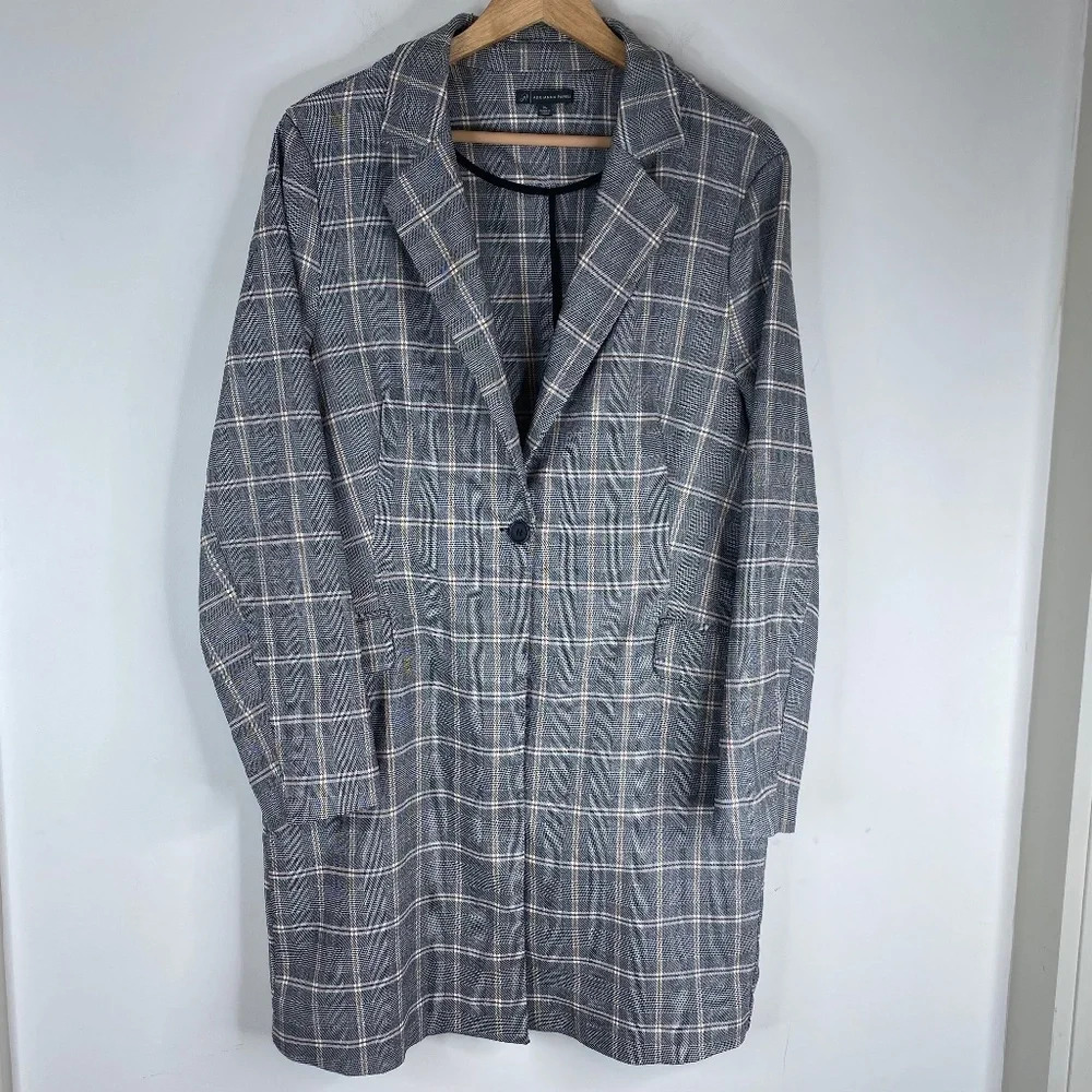 Adrianna Papell EUC Women's Gray Plaid Longline Academic Classic Preppy Coat - Picture 2 of 11